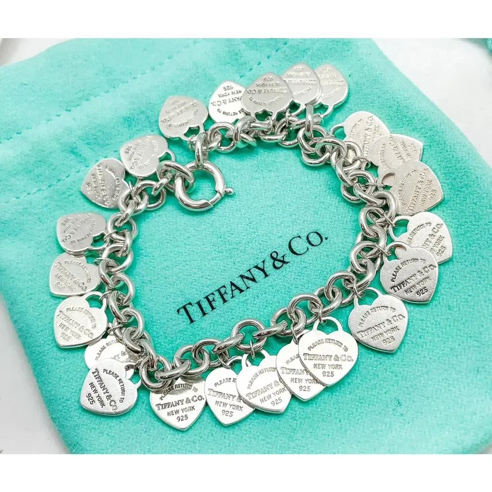 Tiffany & Co. Return to Tiffany Multi Heart Tag Bracelet Sterling Silver 7" - Picture 7 of 15